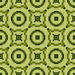 Seamless square pattern from green geometrical abstract ornaments on a light background. Vector illustration. Suitable for fabric, wallpaper and wrapping paper