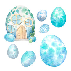 Easter house and different eggs
