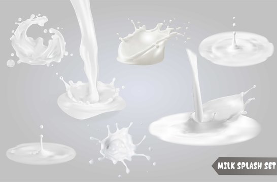 Milk splashes set. Vector illustration.