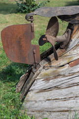 Ruins of an old boat in a stone garden