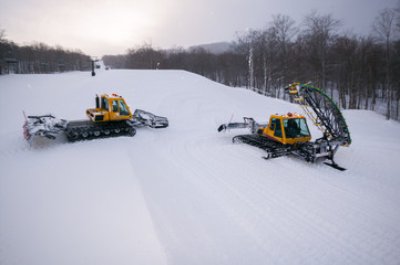 Snowcat grooming the half-pipe, Mt. Mansfield, Stowe, Vermont, USA