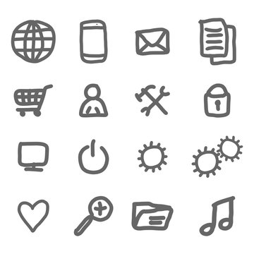 Hand drawn set of internet symbols and infographic elements