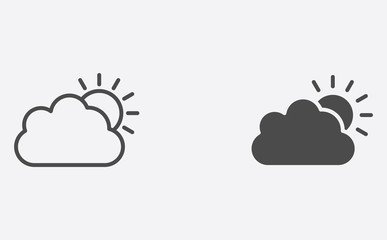 Sun and cloud filled and outline vector icon sign symbol