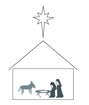 Manger scene line art