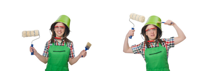 Woman painter isolated on the white