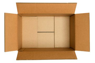 cardboard box open on white background