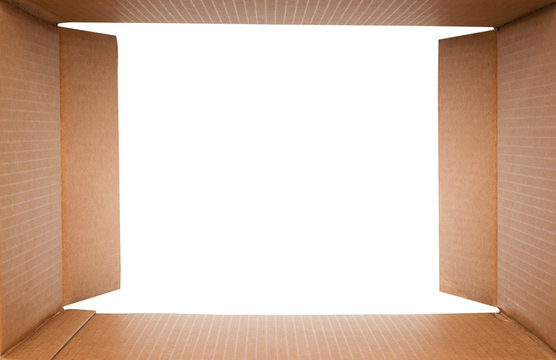 cardboard box open on white background