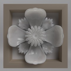 Decorative ceramic flower sculpted art, 3d illustration