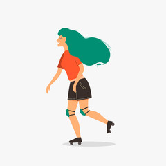 Woman on roller skate vector illustration.