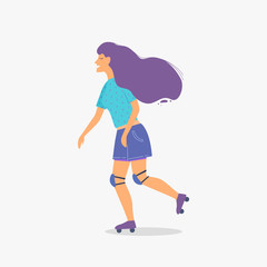 Woman on roller skate vector illustration.