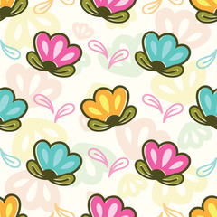 Seamless pattern with colorful flowers - Vector