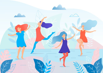 Dancing women vector illustration.