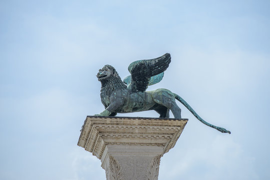 Famous Winged Lion On San Marco Square In Venice, Symbol Of The Film Festival