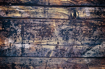 Vintage wooden dark horizontal boards. Front view with copy space. Background for design.