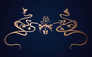 Art Nouveau Ornament Floral And Face Gold Texture