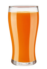 Glass of fresh carrot juice isolated on white background. 