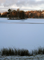 Winter is coming to Rovaniemi Finland and the water begins to freeze