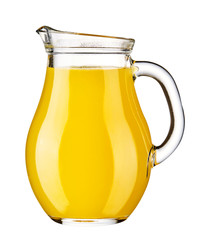 Orange juice in pitcher. Isolated on white background. 