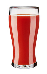 Glass with tomato juice isolated on white background. 