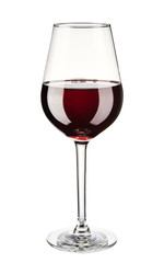 Glass red wine isolated on white background. F