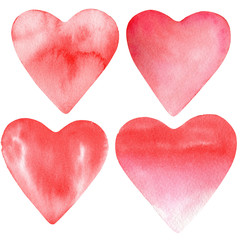 Set of hand painted watercolor hearts.