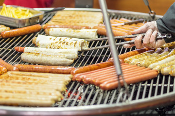 barbecue sausages on the grill