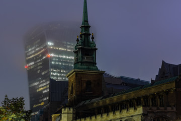 Fototapeta premium All Hallows by the Tower an ancient Anglican church on Byward Street in the City of London at night