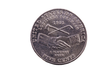 United States Five Cents Coin With Louisiana Purchase Handshake