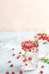 Gin and tonic pomegranate cocktail or detox water with ice