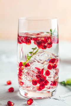 Gin and tonic pomegranate cocktail or detox water with ice