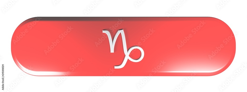 Poster zodiac capricorn icon red rounded rectangle push button - 3d rendering illustration