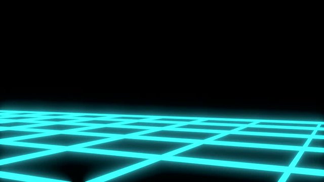 Light Blue Neon Holographic Grid Floor Moving In Different Directions Loopable Motion Graphic Element