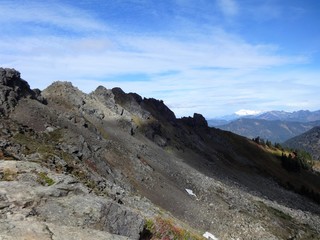 Rugged volcanic rock formation on the top of Sauk Mountain in Washington State