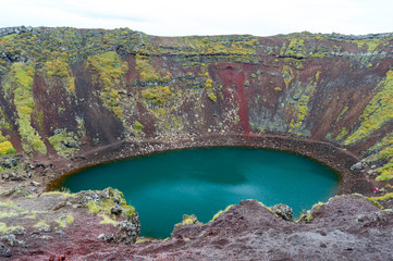 Fototapeta na wymiar View of the Kerid volcanic lake in Iceland