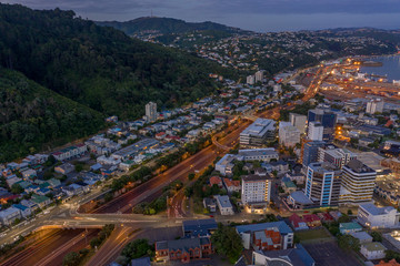 Wellington city, Thorndon suburb at night 
