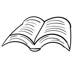 Cartoon doodle linear open book isolated on white background. Vector illustration.  