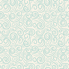Abstract hand drawn doodle thin line wavy seamless pattern. Curly linear messy background. Vector illustration. 