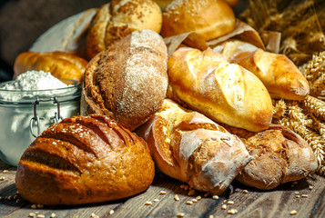Fresh fragrant bread on the table. Food concept