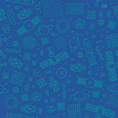 Seamless pattern with cute space. Vector illustration.