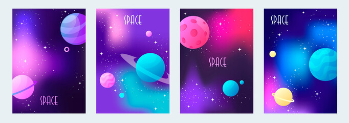 set of space backgrounds. template banner, cover, flyer. vector illustration. © sweet kiwi