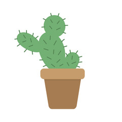Cute cactus in brown plant pot, vector illustration. Isolated succulent, web or print icon. 