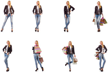 Obraz premium Beautiful woman with shopping bags isolated on white
