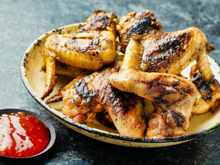 plate of barbecue chicken wing