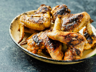 plate of barbecue chicken wing