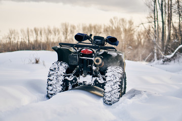 quad bike in a snowy forest