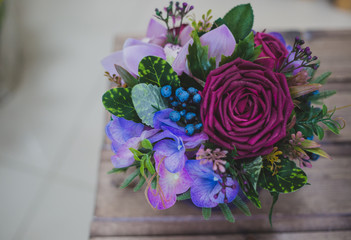 purple bouquet of flowers