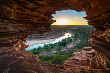 sunrise at natures window in kalbarri national park, western australia 6
