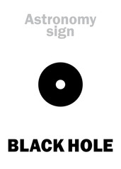 Astrology Alphabet: BLACK HOLE (Event horizon), Enigmatic supermassive hypergravitational object in The Universe, absorptive everything around. Hieroglyphics character sign (astronomical symbol).