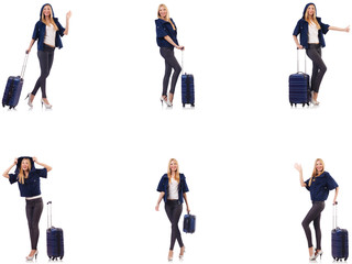 Fototapeta premium Beautiful woman with suitcase in vacation concept 