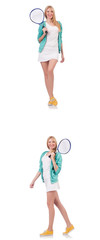 Fototapeta premium Young beautiful lady playing tennis isolated on white 